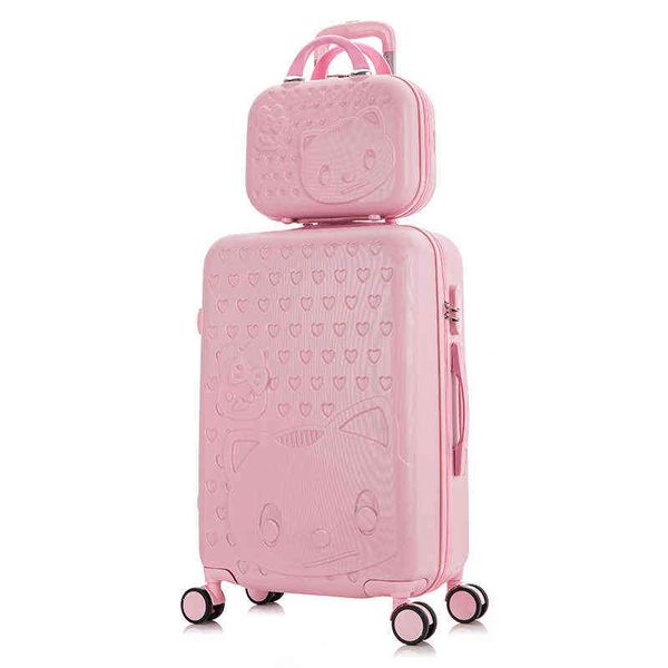 '' 'Travel Suitcase on Wheels Trolley Luggage Set Cartoon Cat Rolling Женщины, несущие наши салоны J220708 J220708