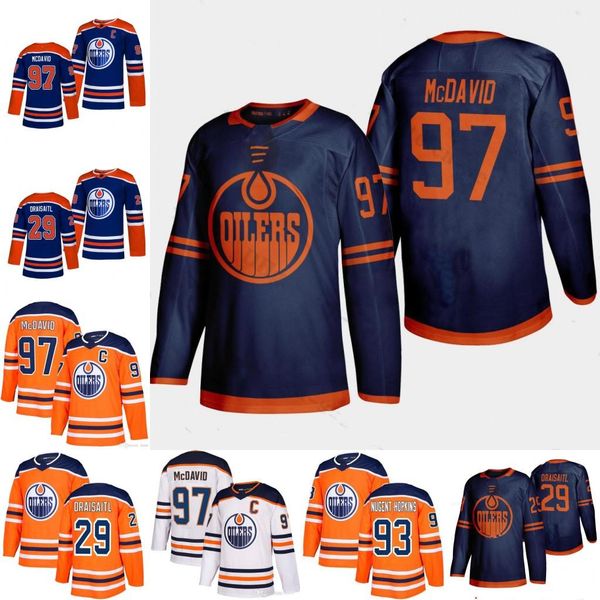 

edmonton oilers 2019-2020 third jersey 97 connor mcdavid 99 wayne gretzky 29 leon draisaitl 93 ryan nugent-hopkins hockey jerseys, Black;red