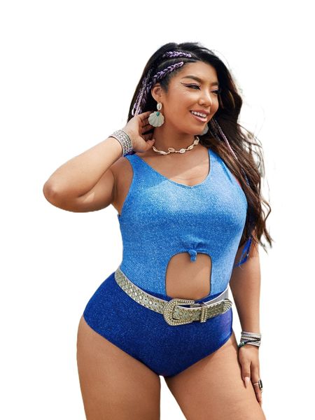 

plus color block cut-out one piece swimsuit d3aj#, White;black
