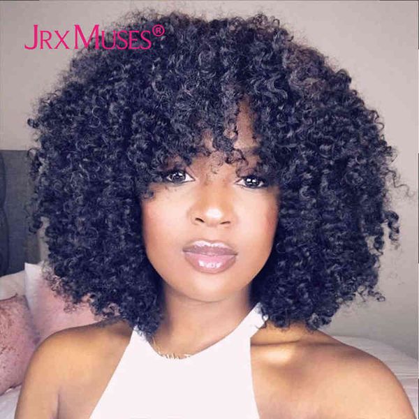

200 density curly wig with bangs human hair s machine made fringe short bob thick afro kinky s for black women 220707