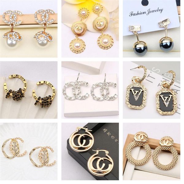 

classic letter earrings stud charm designer 18k gold plated crystal pearl ear studs earrings women jewelry accessories for party a247m, Golden;silver