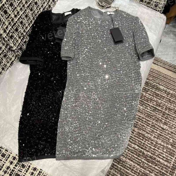 

womens dresses classic sequin slim fit simple fashion short sleeve dress luxury dress designer women clothing, Black;gray
