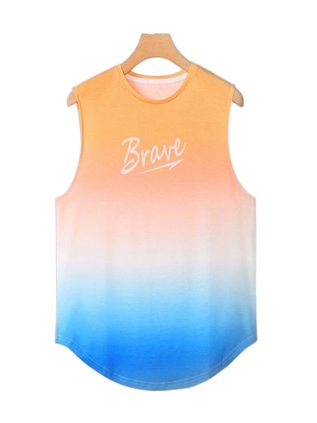 

men letter graphic ombre curved hem tank u89d#, White;black