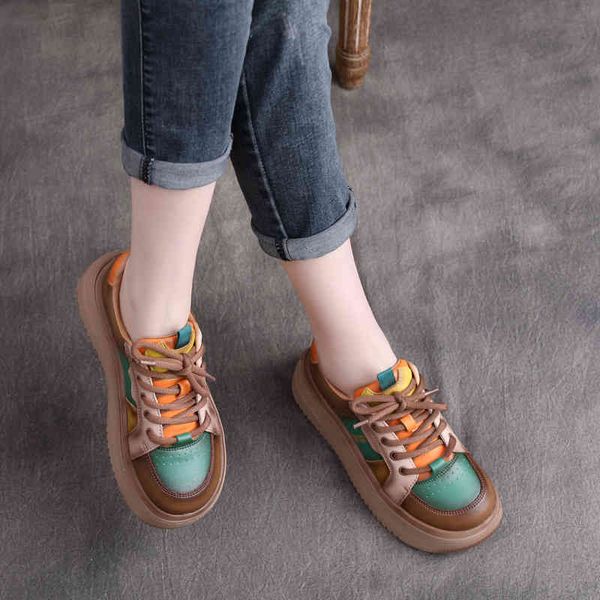 

sandals spring handsome british style leather lace up color matching fine hole women's shoes thick sole single 38zm, Black