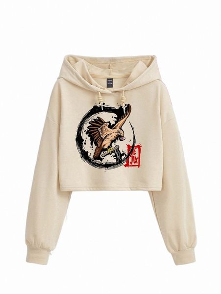 

x real eyes project eagle & letter graphic drop shoulder drawstring hoodie m7ux#, Black