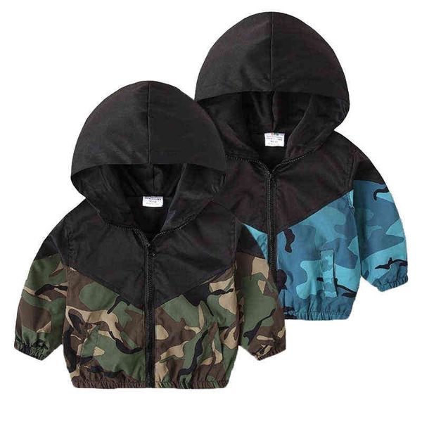 

boys jackets outerwear children fashion camouflage trenchcoat boy clothing 3-10 year children windbreaker thin hooded jackets j220718, Blue;gray