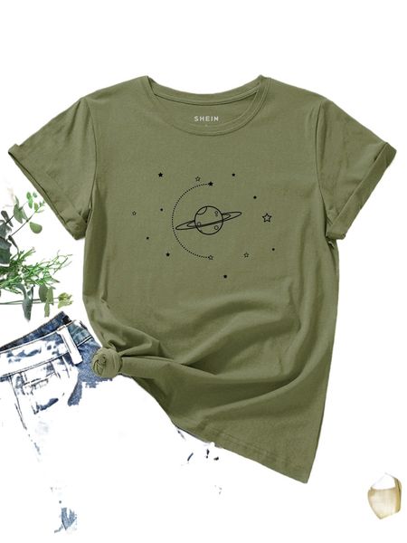 

star & planet print tee 05h6#, White