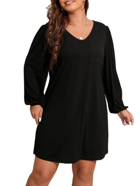 

plus lantern sleeve tee dress s1tj#, Black