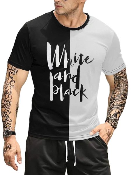

men letter graphic colorblock tee o25m#, White;black