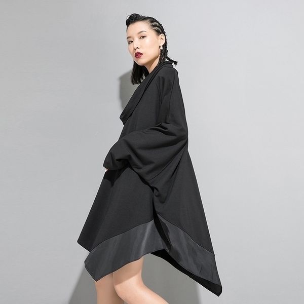 

eam loose fit oversize spliced irregular sweatshirt round neck long sleeve women big size fashion spring autumn 1b195 y200610, Black