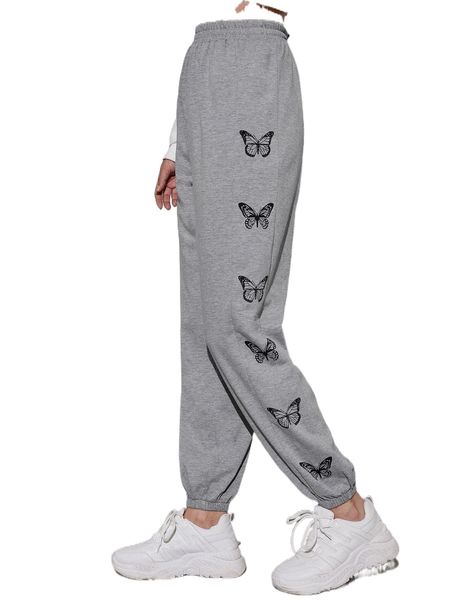 

butterfly print joggers f08m#, Black;white
