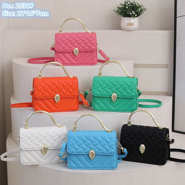

wholesale ladies leathers shoulder bags personality gold metal decoration women handbag summer leather plaid bag sweet sewing fashion mobile