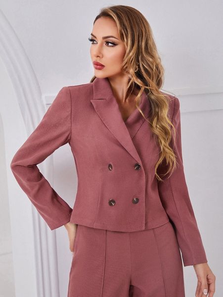 

lapel neck double button blazer h6dn#, White
