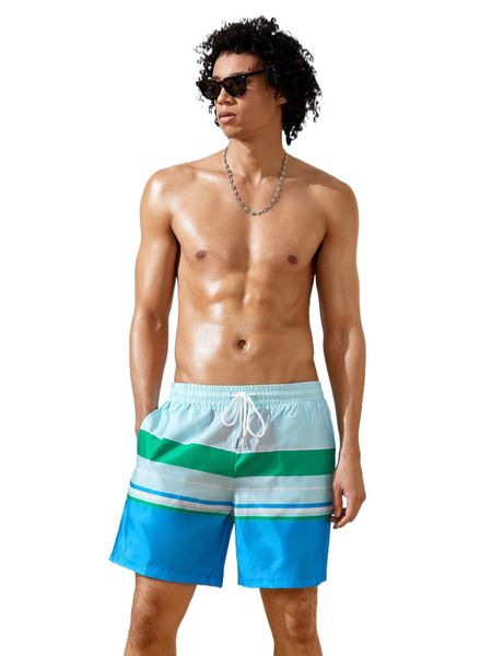 

men striped color block drawstring shorts 326u#, White;black