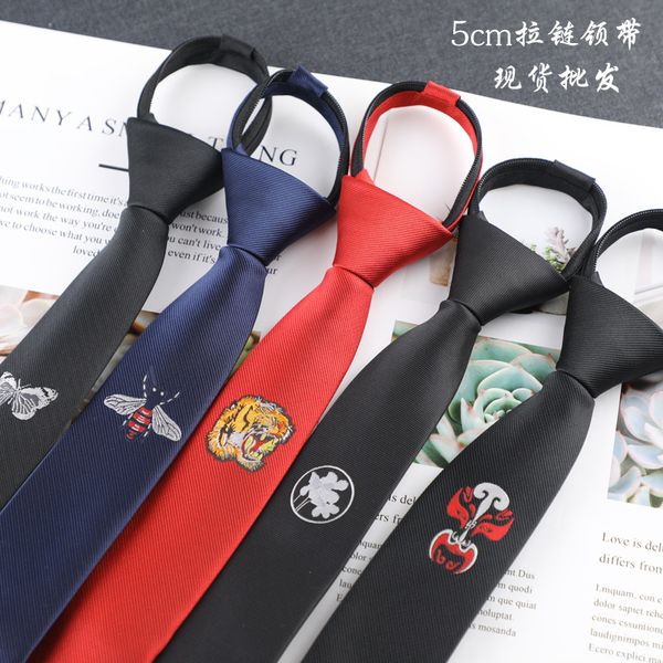 

men's personality embroidery 5cm narrow zipper tie black, Blue;purple