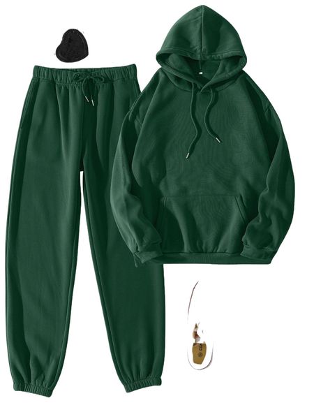 

drawstring drop shoulder thermal lined hoodie & sweatpants y4fq#, White
