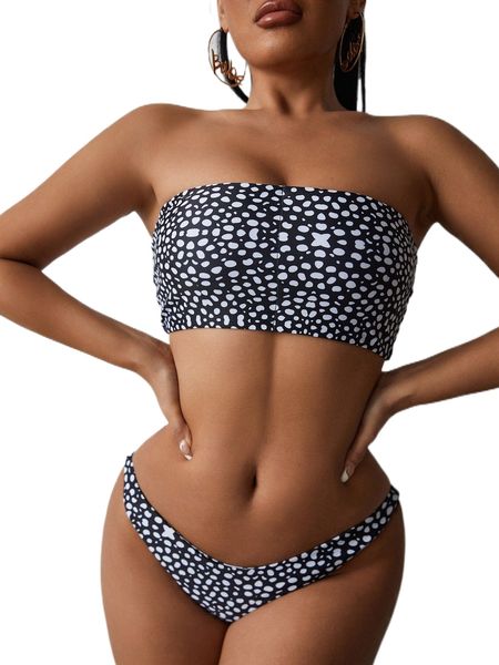 

dalmatian bandeau bikini swimsuit w95s#, White;black