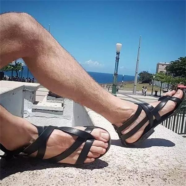 

sandals men shoes pu solid color fashion casual street beach personality pinch toe thin belt buckle comfortable sandals cp001, Black