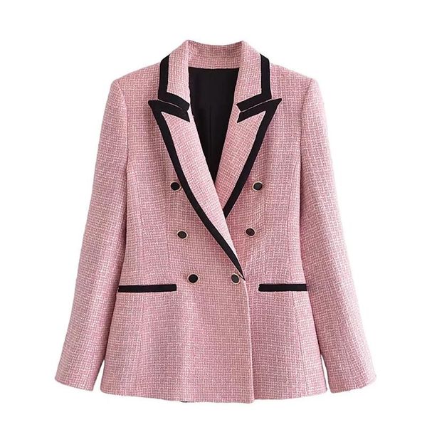 Abiti da donna Blazer Blazer Donna Giacche di tweed rosa Donna Autunno Doppiopetto Donna Elegante manica lunga testurizzata