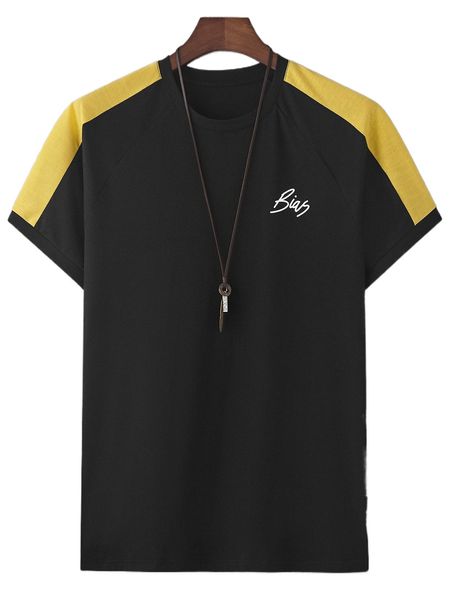 

men letter graphic colorblock raglan sleeve tee o83v#, White;black
