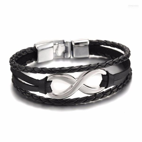 Bracciale con braccialetti in corda di pelle per uomo Bracciali con infinito marrone nero Ciondoli intrecciati a mano Bracciale da donna Inte22