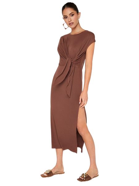 

tie front dolman sleeve slit thigh dress k8so#, Black;gray