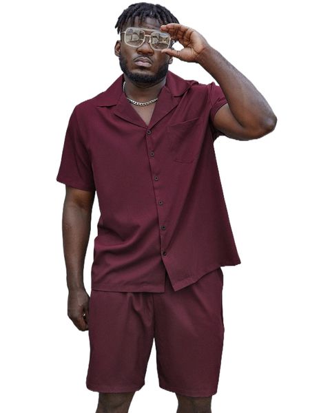 

extended sizes men pocket patched front shirt & shorts x8vb#, Gray