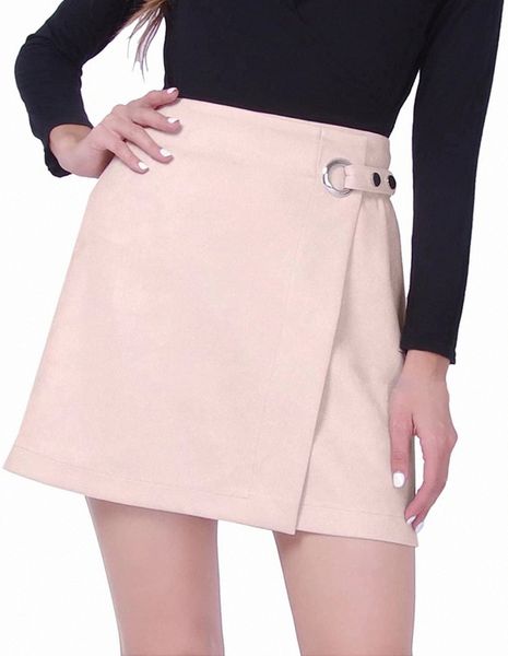 

womens faux suede mini skirt above knee length wrap a line winter spring fall k6pr#, Black