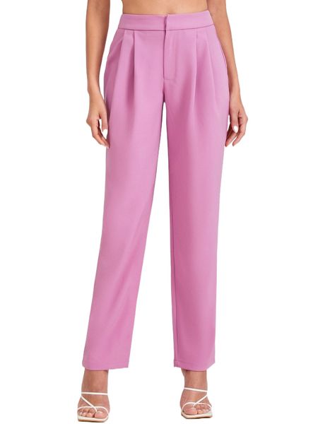 

high waist plicated detail straight leg pants g8ai#, Black;white