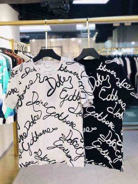 

men's t-shirts chaopai spring and summer d dujia foam printing men women lovers' same cotton short sleeve t-shirt, White;black
