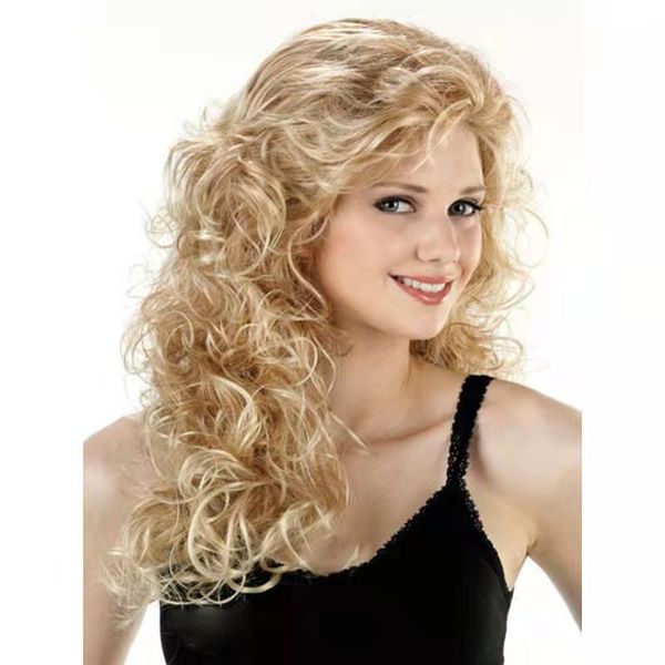 

women's wig long curly hair body wave fluffy messy natural european and american style 45cm daily hair brown blonde, Black