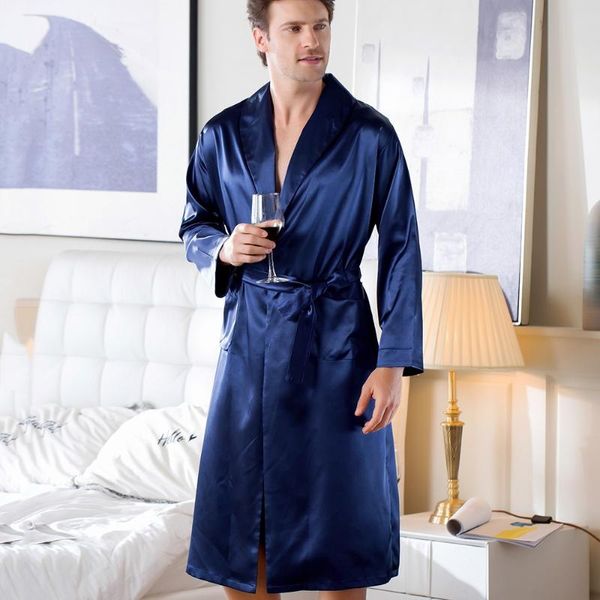 Vestido de cetim de casca de capa de lapela do sono masculino Vestido de banho de banheira longa Manga longa Sexy Bathrobe Plus Size 3xl Nightgown Rayon Linger Intimate Linger