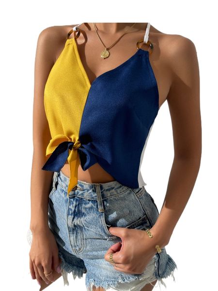 

two tone knot hem halter e4h2#, White