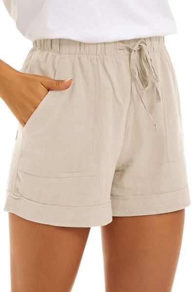 

womens casual comfy shorts with pockets wide leg cotton short p9cj#, White;black