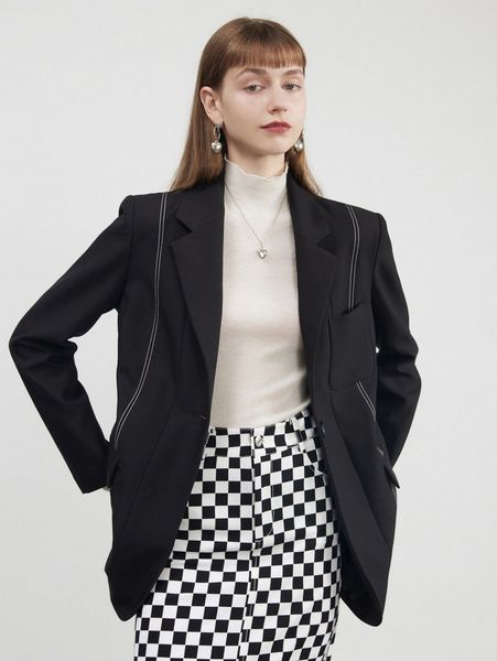 

stitching patched pocket blazer f84a#, White
