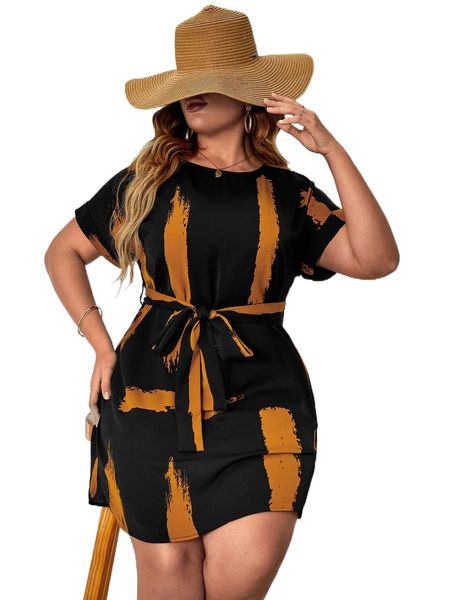 

plus tie dye belted dress 85vr#, Black