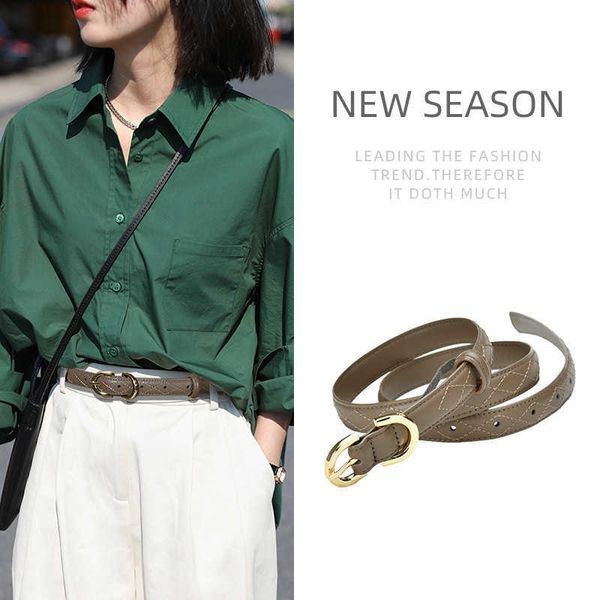 

elling women's first layer cowhide pants belt fashion fine lingge korean versatile jeans thin straight classic luxury belts for girl, Black;brown