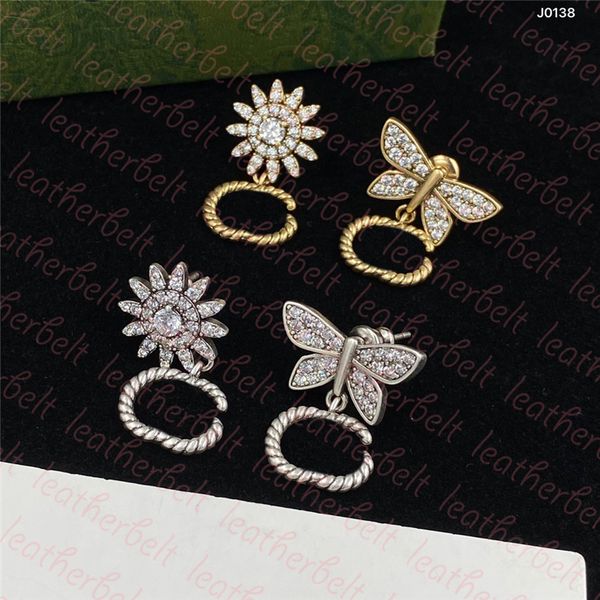

street asymmetric earrings charm classic double letter stud chic diamond sun earring women party ear jewelry with box, Golden