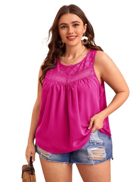 

plus contrast lace tank 24zz#, Black