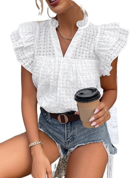 

butterfly sleeve popover blouse d2om#, White