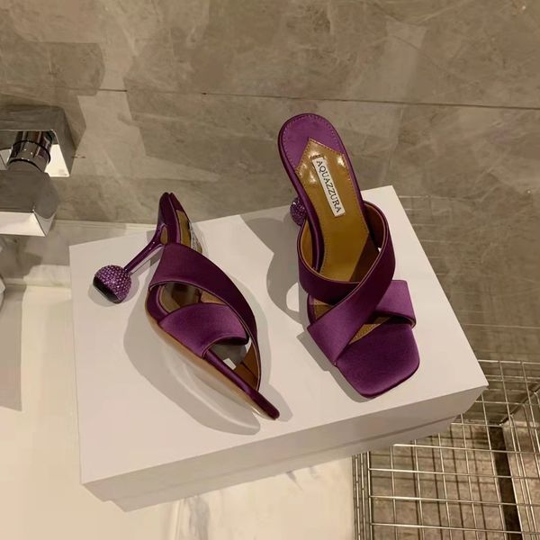 

new season shoes aquazzura yes darling 95 satin sandals pineapple mule purple, Black