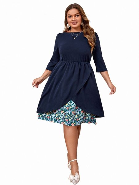 

x annetc plus mushroom print wrap hem dress s8vt#, Black