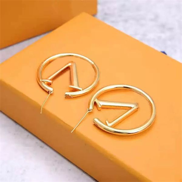 

designer earrings v earing charm gold hoop earrings for lady women party earring new wedding lovers gift engagement jewelry bride silver ros, Golden