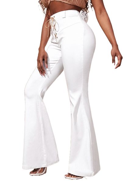 

sxy lace up waist flare leg pants 72zq#, Black;white