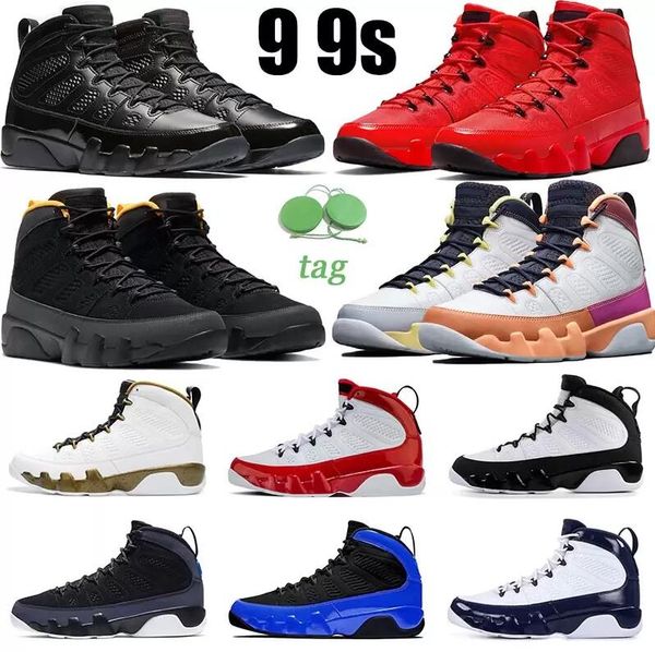 

with box 9 9s men basketball shoes jumpman bred anthracite gym chile red change the world racer university blue gold space jace mens trainer, Black