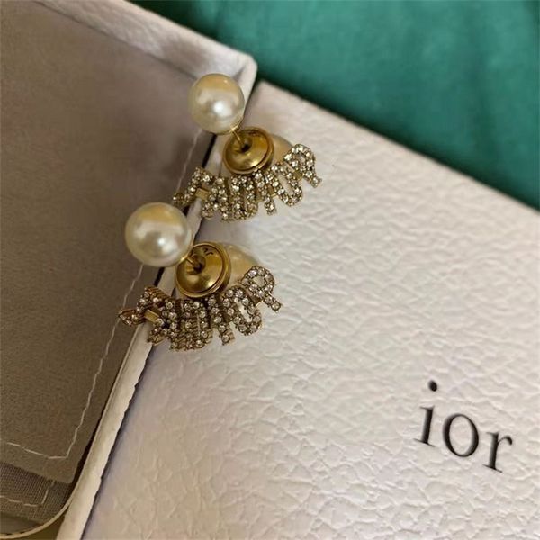 

fashion jewelry online letter diamond pearl earrings personality simple female s925 silver needle, Golden