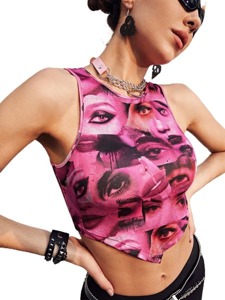 

figure graphic hanky hem tank y1t5#, White