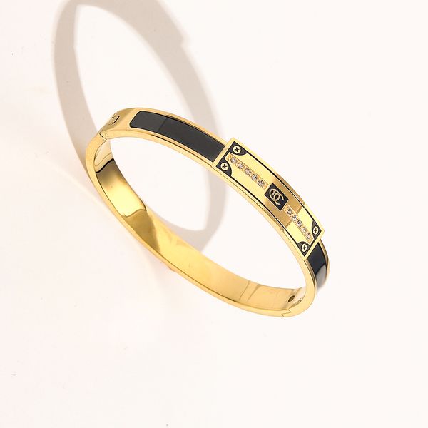 

europe america fashion style bracelets women bangle designer letter bracelet crystal 18k gold plated stainless steel wedding lovers gift jew, Black