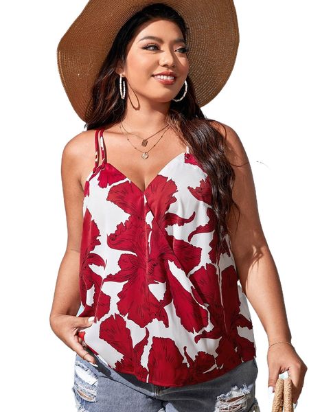 

plus floral print cami t1jg#, Black