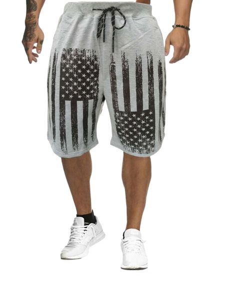 

men flag print drawstring waist shorts l5lf#, White;black